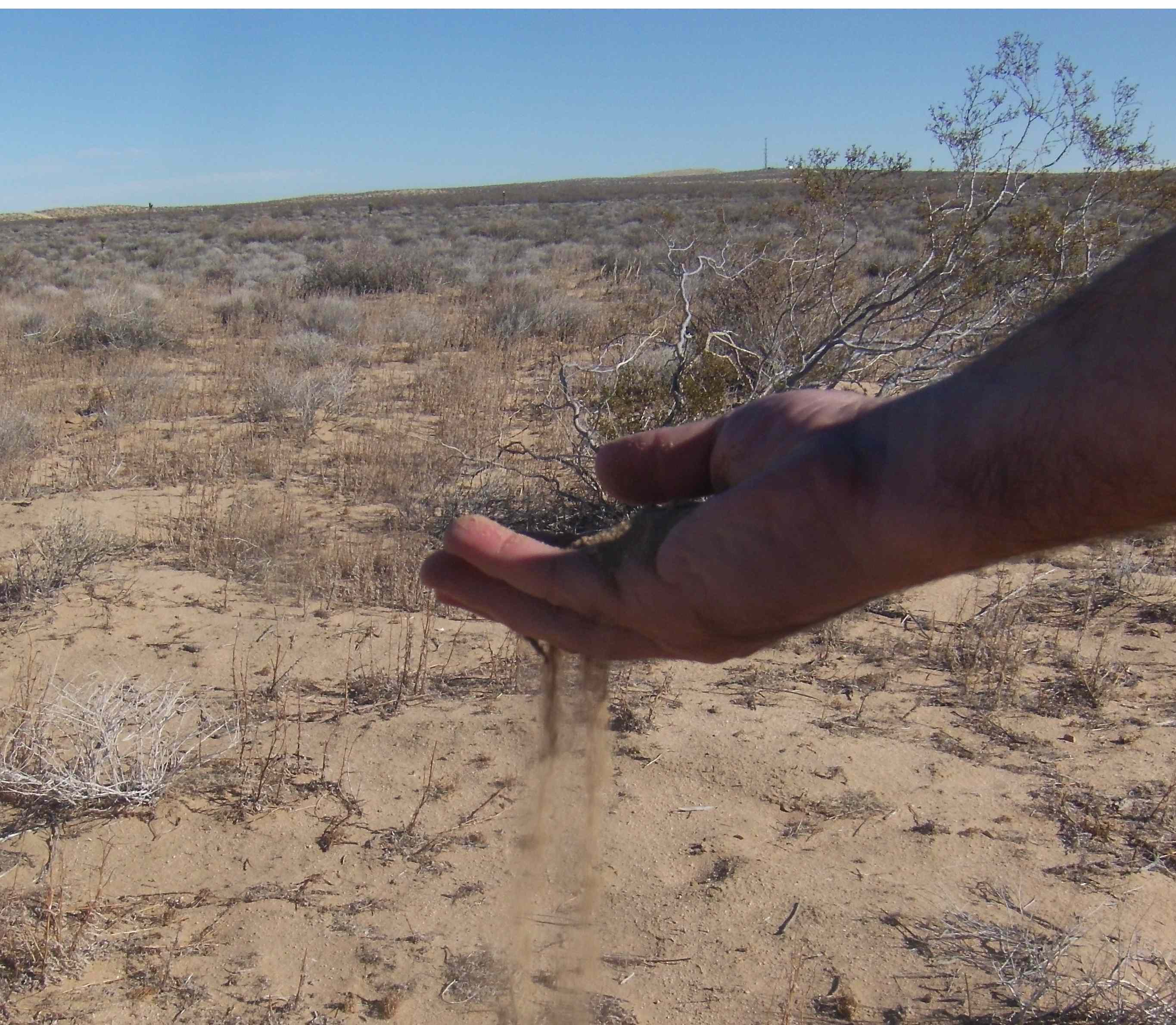 Sand falling out of hand in the Mojave Desert.